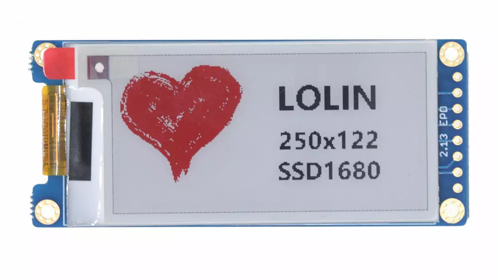 2,13" Tri-Color eInk / ePaper 212×104 Display Shield V1.0.0 för LOLIN (WEMOS) D1 mini D32 - SSD1680-drivrutin
