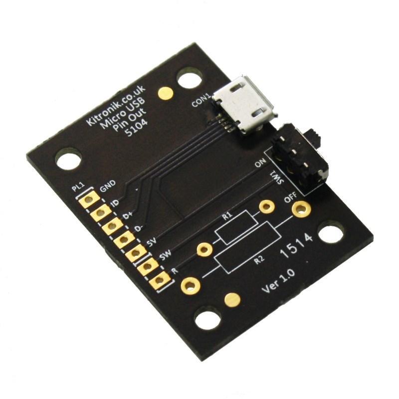 Kitronik Micro USB Breakout Board, con interruttore di alimentazione