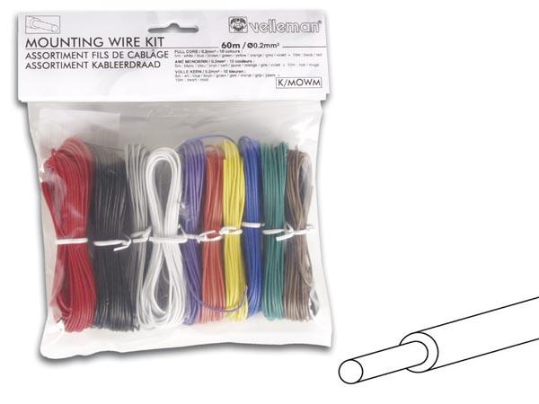 Set of mounting cables - 10 colors - 60m - full core (solid core)