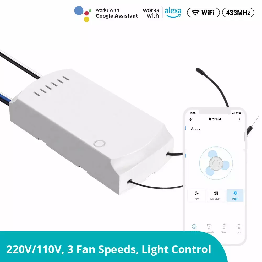 SONOFF iFan04: Controlador de luz y ventilador de techo Wi-Fi