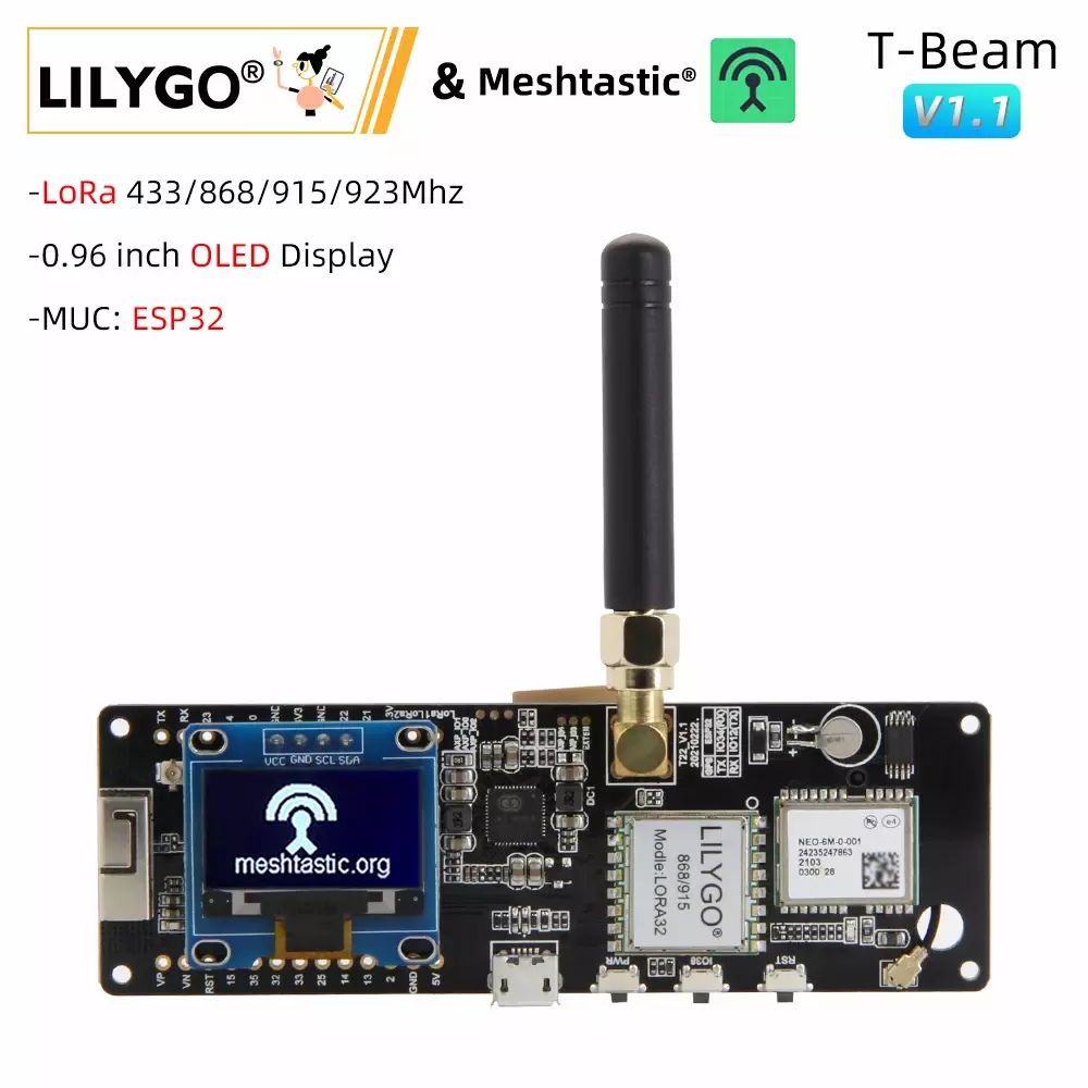 LilyGO TTGO T-Beam - LoRa 868MHz - NEO-6M GPS - ESP32 - Meshtastic - 18650 Suporte para bateria