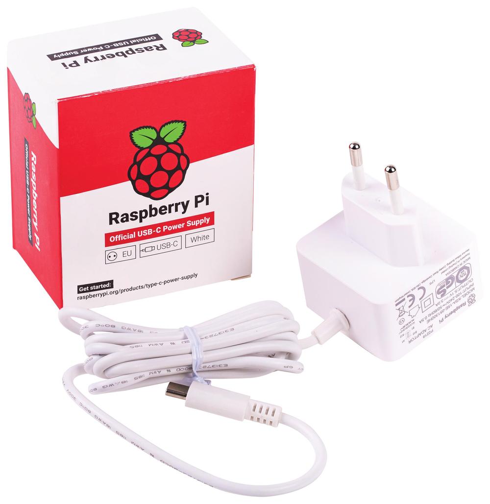 Raspberry Pi 4 powersupply - USB-C, 5.1V, 3A - EU Plug - White