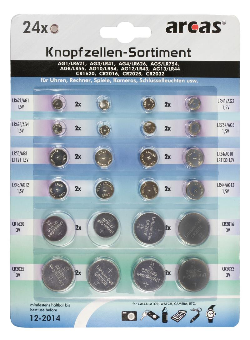 Button cell set, alkaline and lithium, 24 pieces, 2x (AG1, AG3, AG4