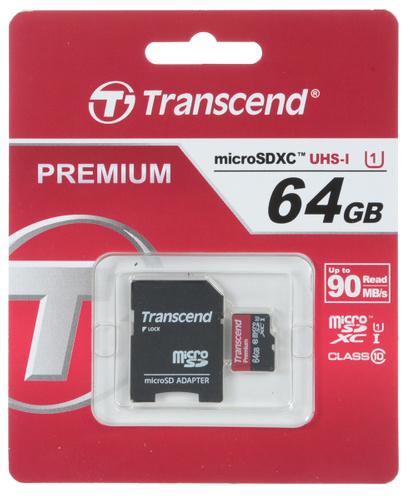 Transcend 64GB microSD Premium 400x Class 10 UHS-I + Adaptador - 60MB / s