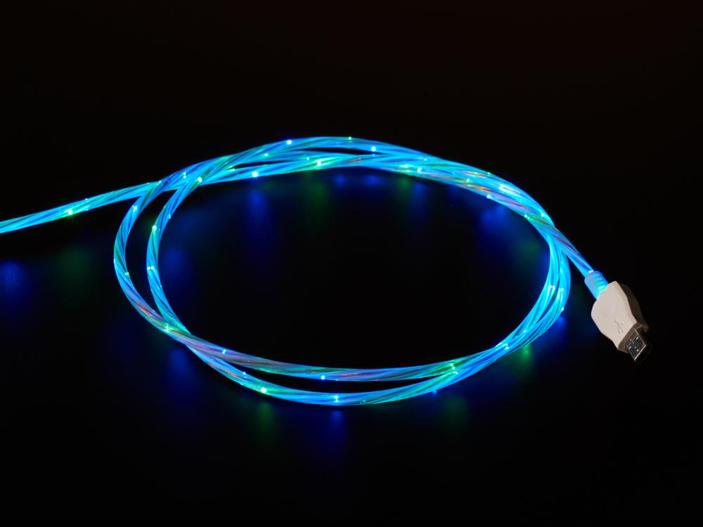 USB micro B-kabel met LED's - blauw en groen