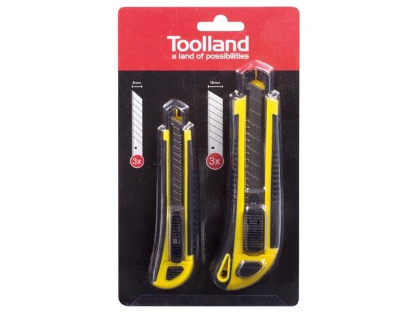 Toolland snap-off knife set - with automatic blade change - 2 pieces