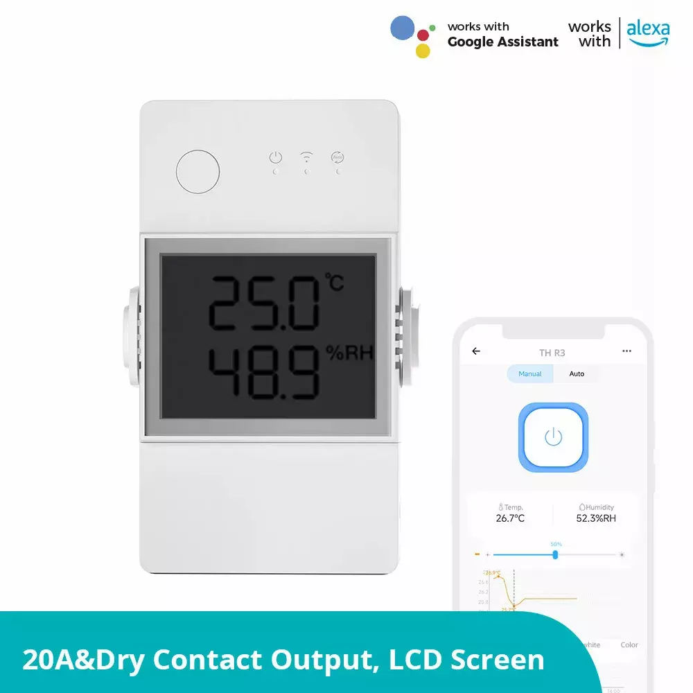 Interruptor inteligente de monitoreo de temperatura y humedad SONOFF TH Elite 20A